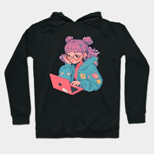 Cartoon girl with laptop Hoodie